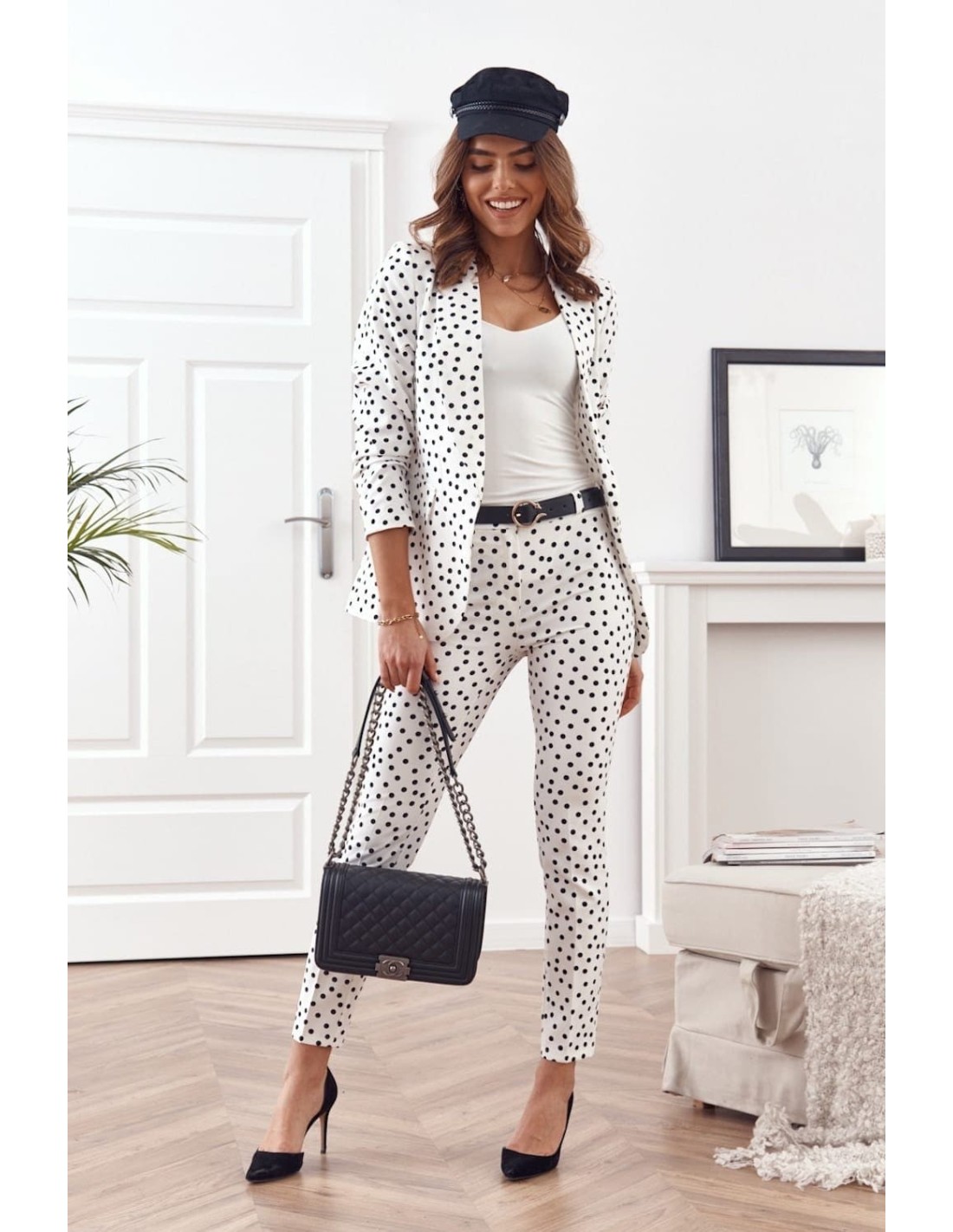 Elegant polka-dot trousers with a crease ekri 20672 - Online store - Boutique